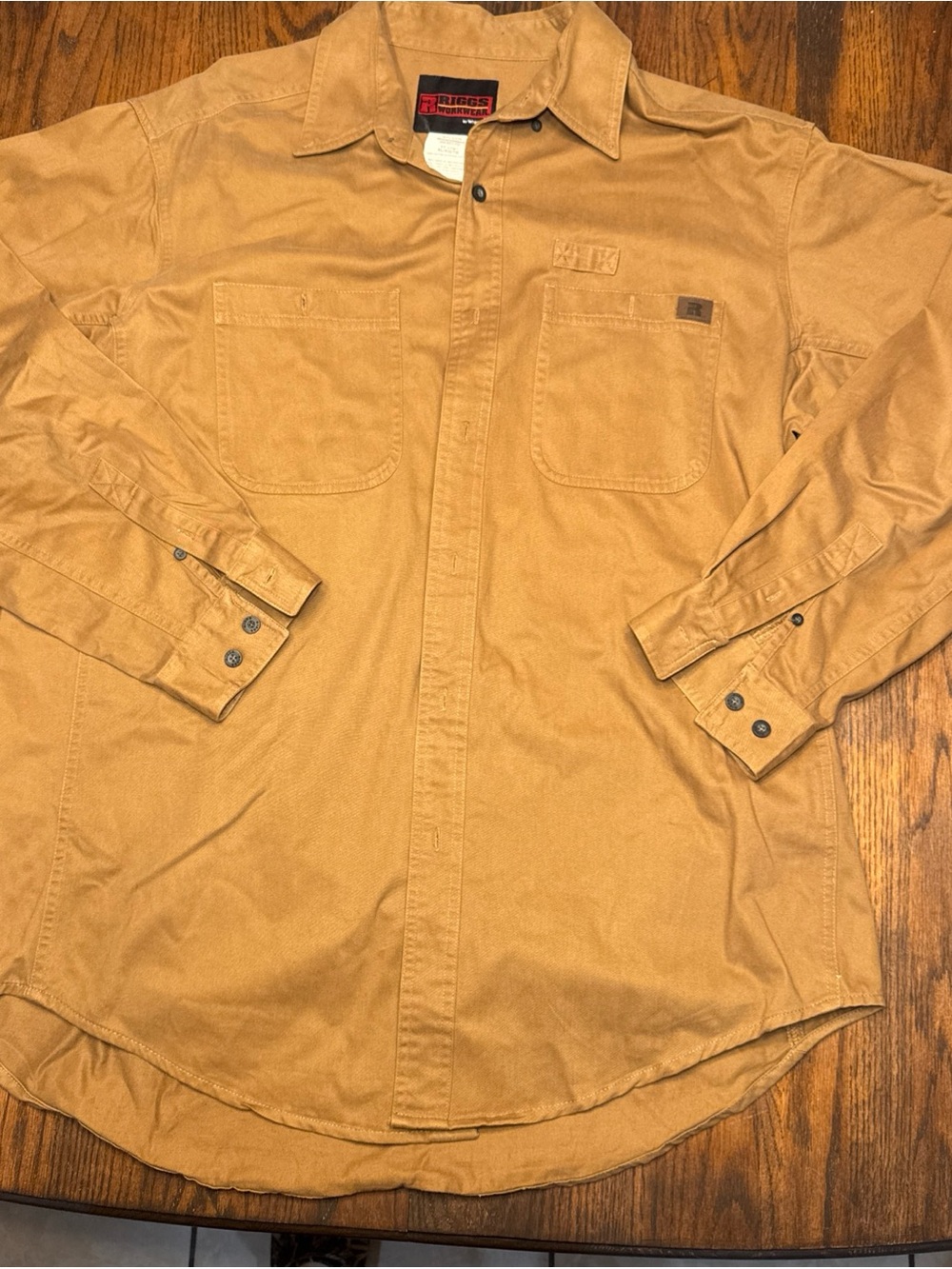 Wrangler Riggs Workwear Shirt Men's XL Tan Button Up Long Sleeve Work Utility